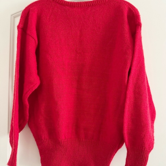 GLITZ by UNIT (Vtg)Red Knit Abstract Sequin 80s Geometric Beads Sweater-Size Med - Picture 2 of 6